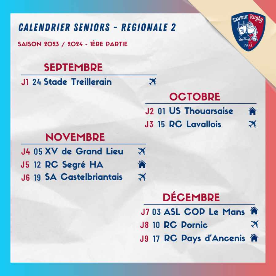 CALENDRIER SENIORS SAISON 2023-2024 - Rugby Club Saint-Louis - RCSL-  Haut-Rhin 68