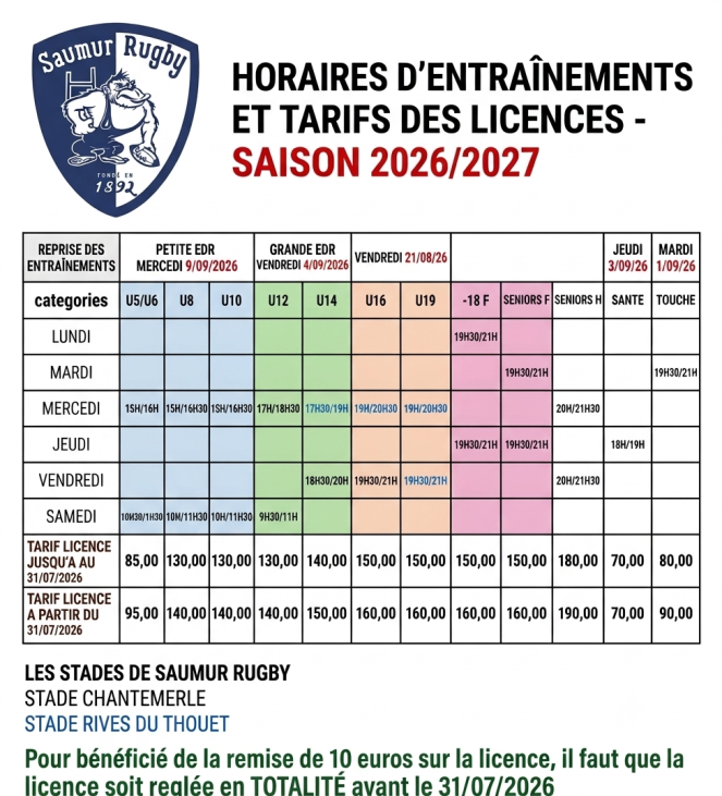 Saison 2026/2027:Horaires et tarifs